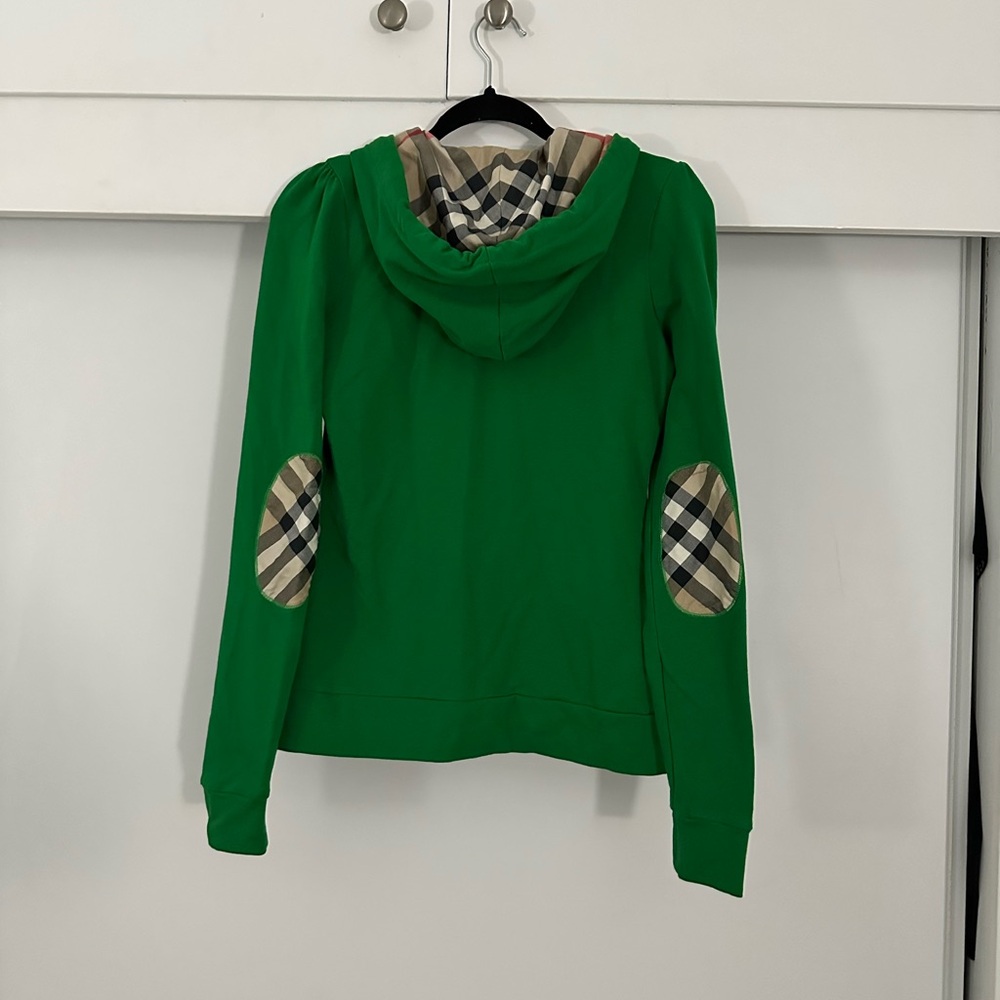Burberry BRIT Green Zip-Up Hoodie with Plaid Hood